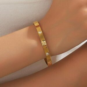 Women Gold Plated Friendship Bracelet Bangle withStones Stainless Steel Bracelet